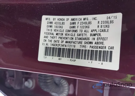 2015 Honda Accord Lx from USA, damaged, VIN 1HGCR2F34FA172116